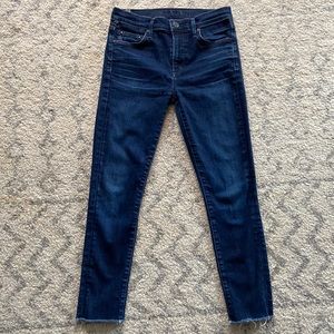 Citizens of Humanity dark wash raw hem stretch Jean rocket h rise skinny